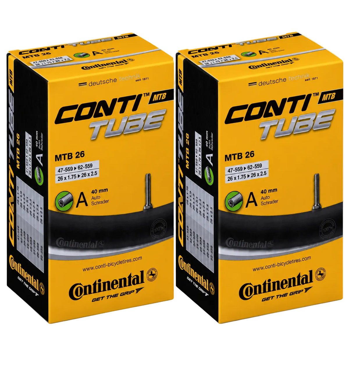 Continental MTB 26 Inner Tubes 26 x 1.75–2.5 Schrader 40mm - Pair